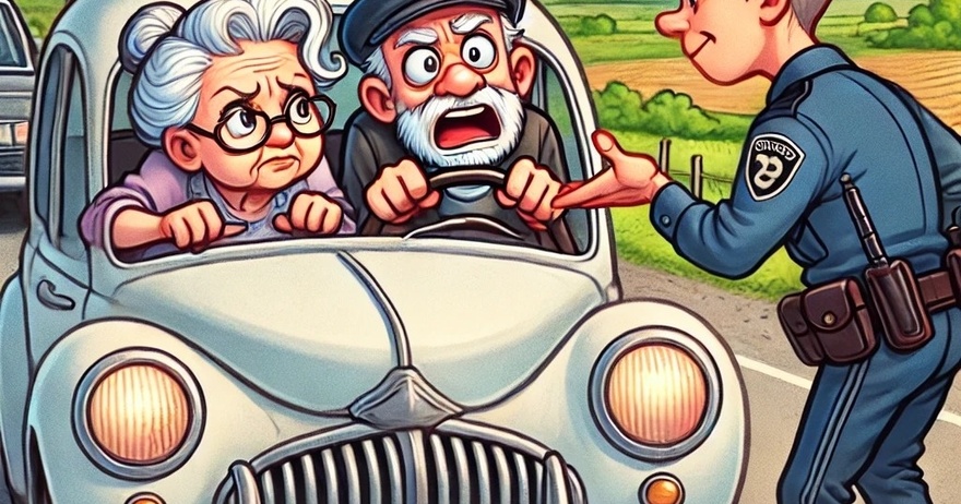 An elderly couple was driving.
