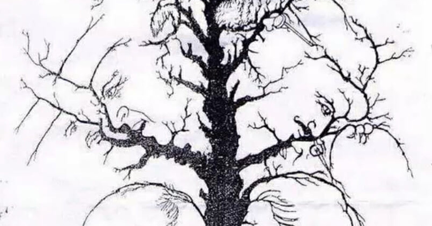 Only a few people can find all the faces hidden in this tree – are you one of them?