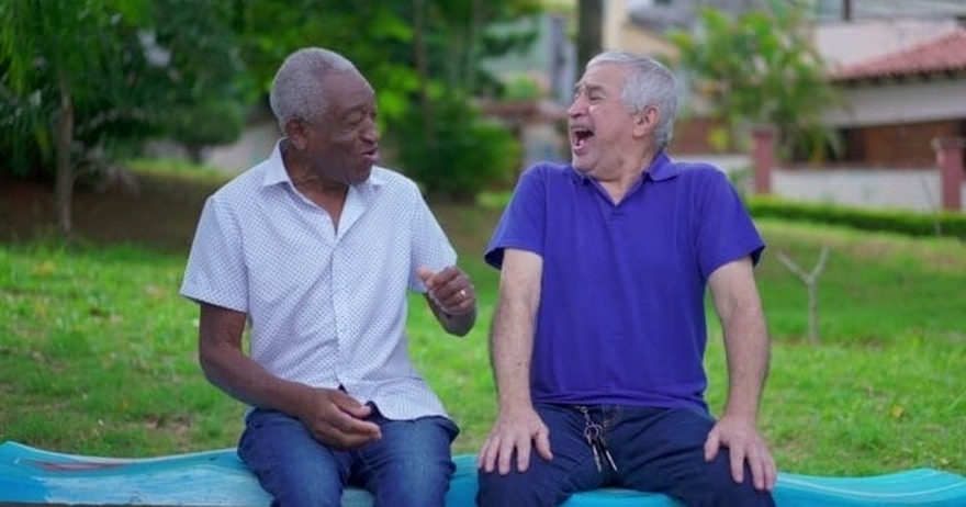 Old men sitting on a bench joke