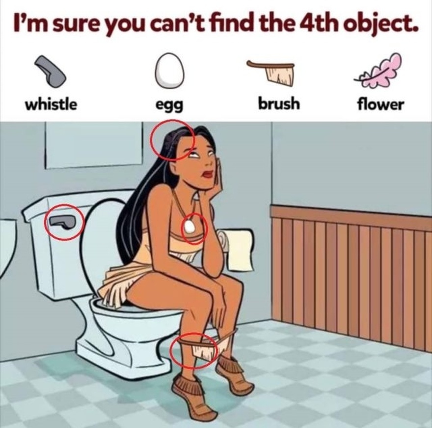 Find Whistle, Egg, Brush, Flower.