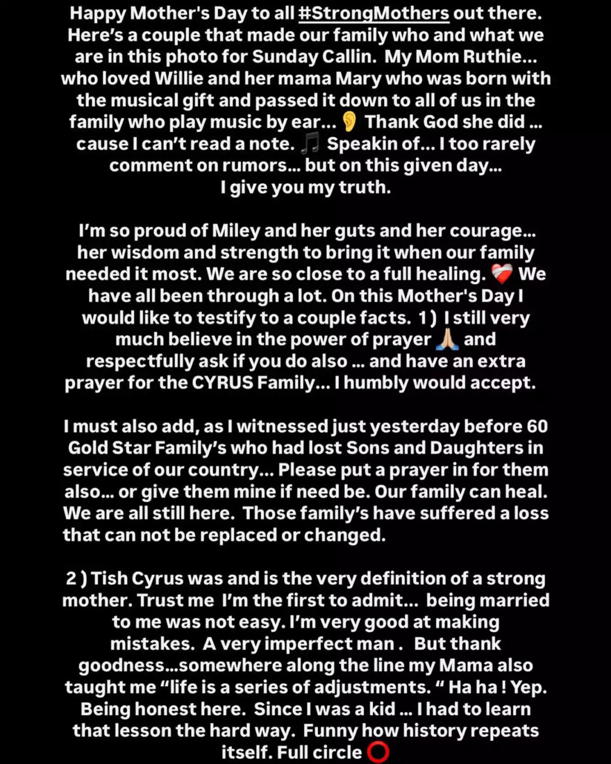 Billy Ray Cyrus Says He and His Family ‘Are So Close’ to ‘Full Healing,’ Admits Being Married to Him ‘Wasn’t Easy’