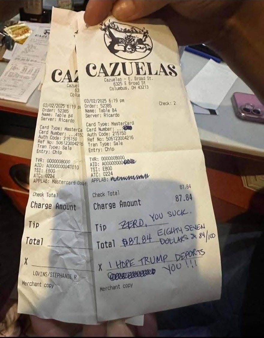 Woman is fired from her job after leaving brutal note for server instead of a tip