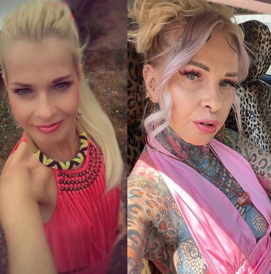 Grandma reveals what she looked like before full body tattoos