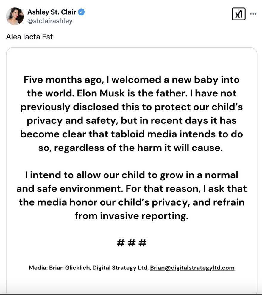 Elon Musk’s daughter shares savage post over claims her father has welcomed his 13th child