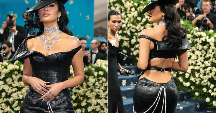 Kim Kardashian Is Dripping in Diamonds, Pearls and Head-to-Toe Leather at the 2025 Met Gala