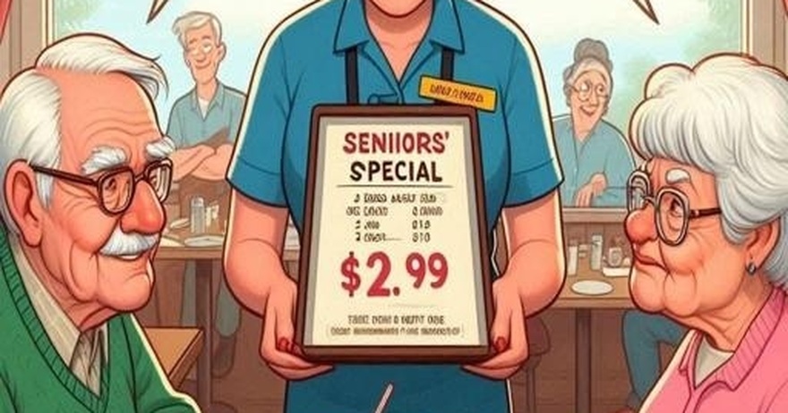 An 82-year-old husband and his 80-year-old wife went to a restaurant for breakfast