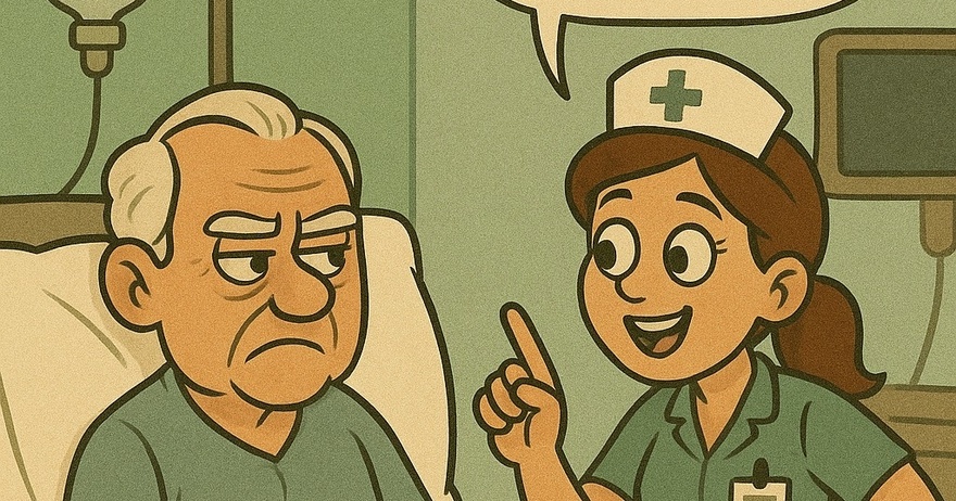 An elderly man was sick and in the hospital.