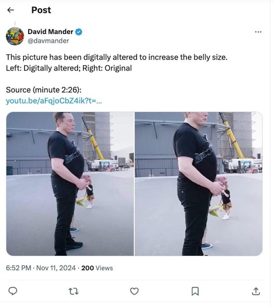 Elon Musk stomach, Fake barrel chest picture goes viral.