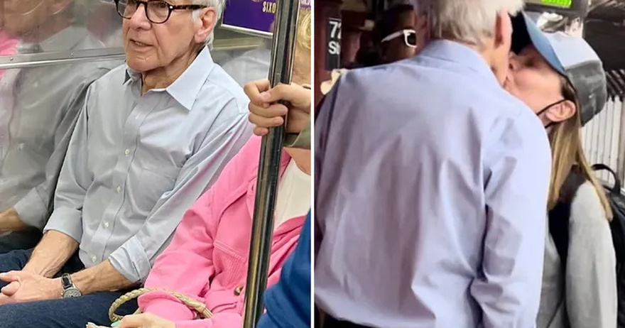 Harrison Ford kisses wife Calista Flockhart on New York City Subway Platform