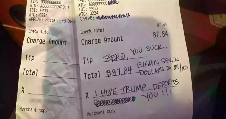 Customer sacked from job after horrific Donald Trump comment they wrote on receipt at Mexican restaurant