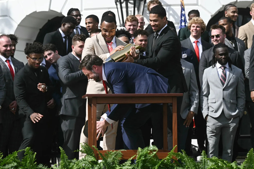 JD Vance Breaks College Football National Championship Trophy During Ohio State’s White House Visit