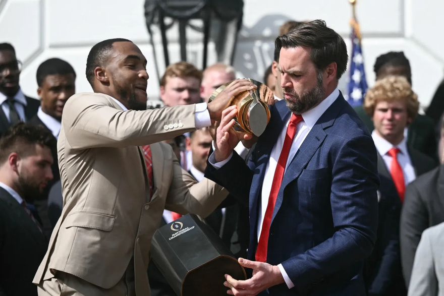 JD Vance Breaks College Football National Championship Trophy During Ohio State’s White House Visit