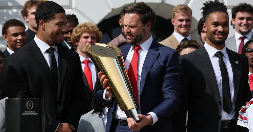 JD Vance Breaks College Football National Championship Trophy During Ohio State’s White House Visit