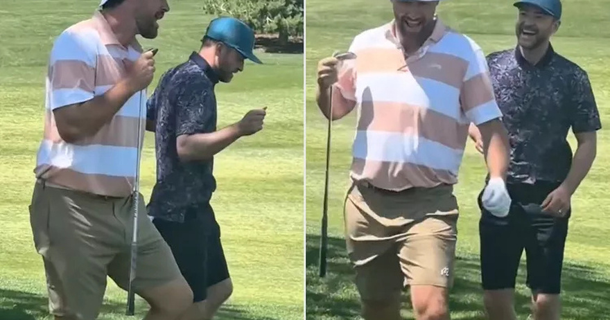 Travis Kelce Shows Off His Moves and Lip-Syncing Skills as Justin Timberlake Becomes His ‘Backup Dancer’ on Golf Course