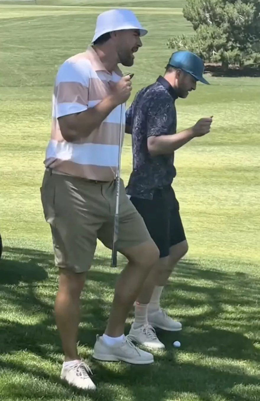 Travis Kelce Shows Off His Moves and Lip-Syncing Skills as Justin Timberlake Becomes His ‘Backup Dancer’ on Golf Course