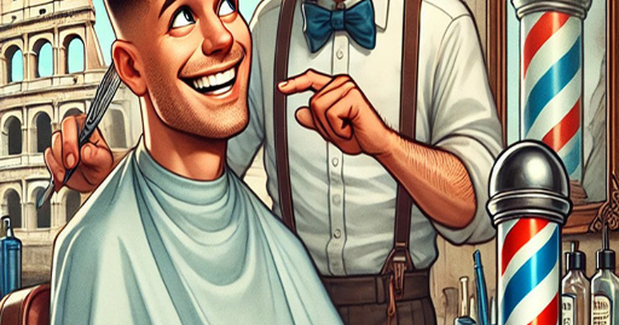 A man was getting a haircut before his trip to Rome.