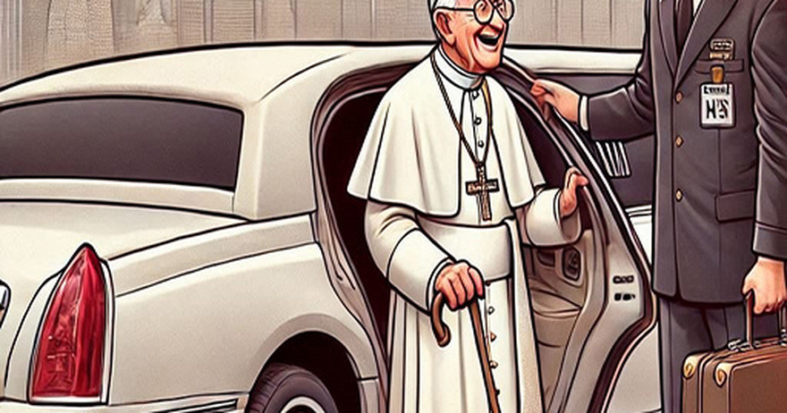 An elderly Pope arrives in New York and is picked up at the airport by a limousine